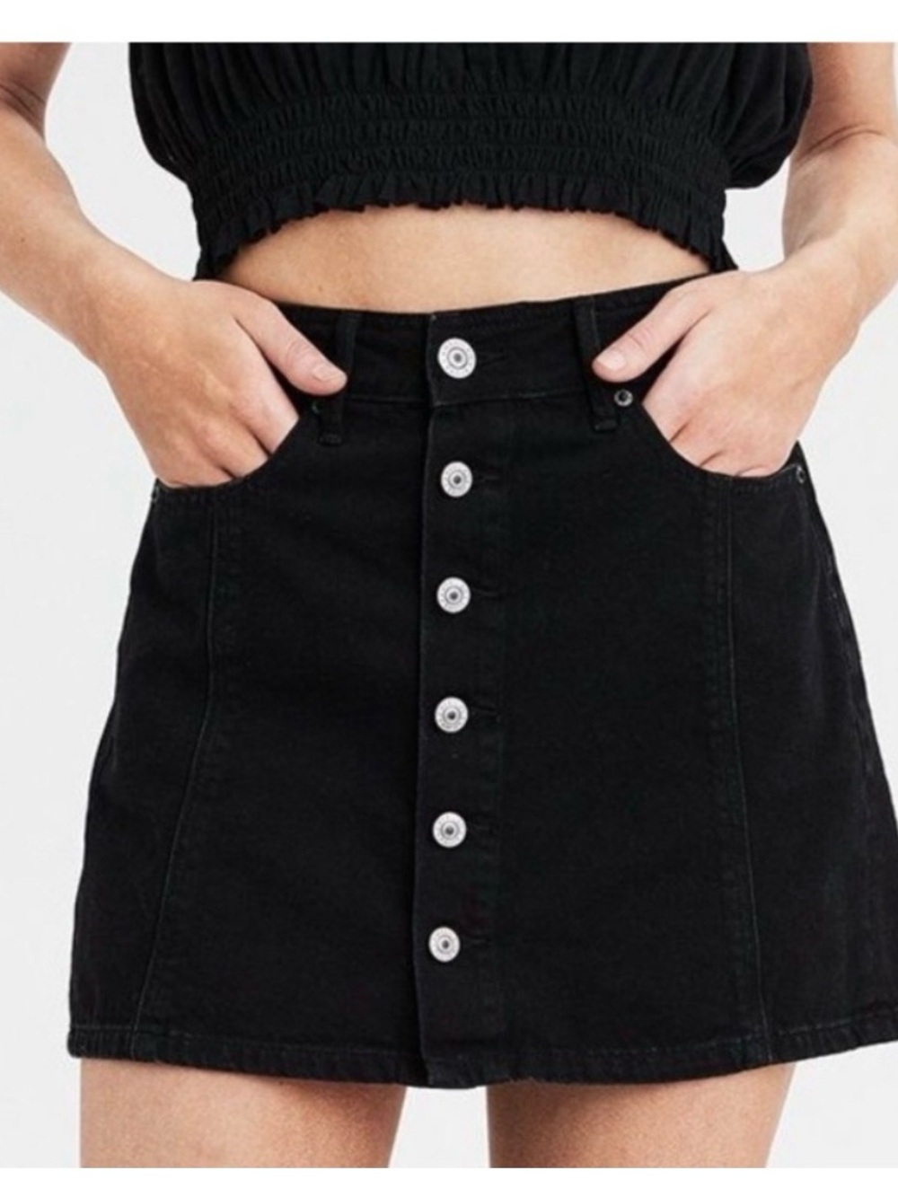 American Eagle Outfitters Hi-Rise A-line Jean Skirt Black 4